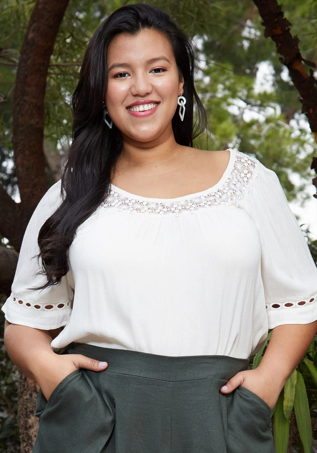 Pleione Plus Size Pleated Short Sleeve Blouse Top