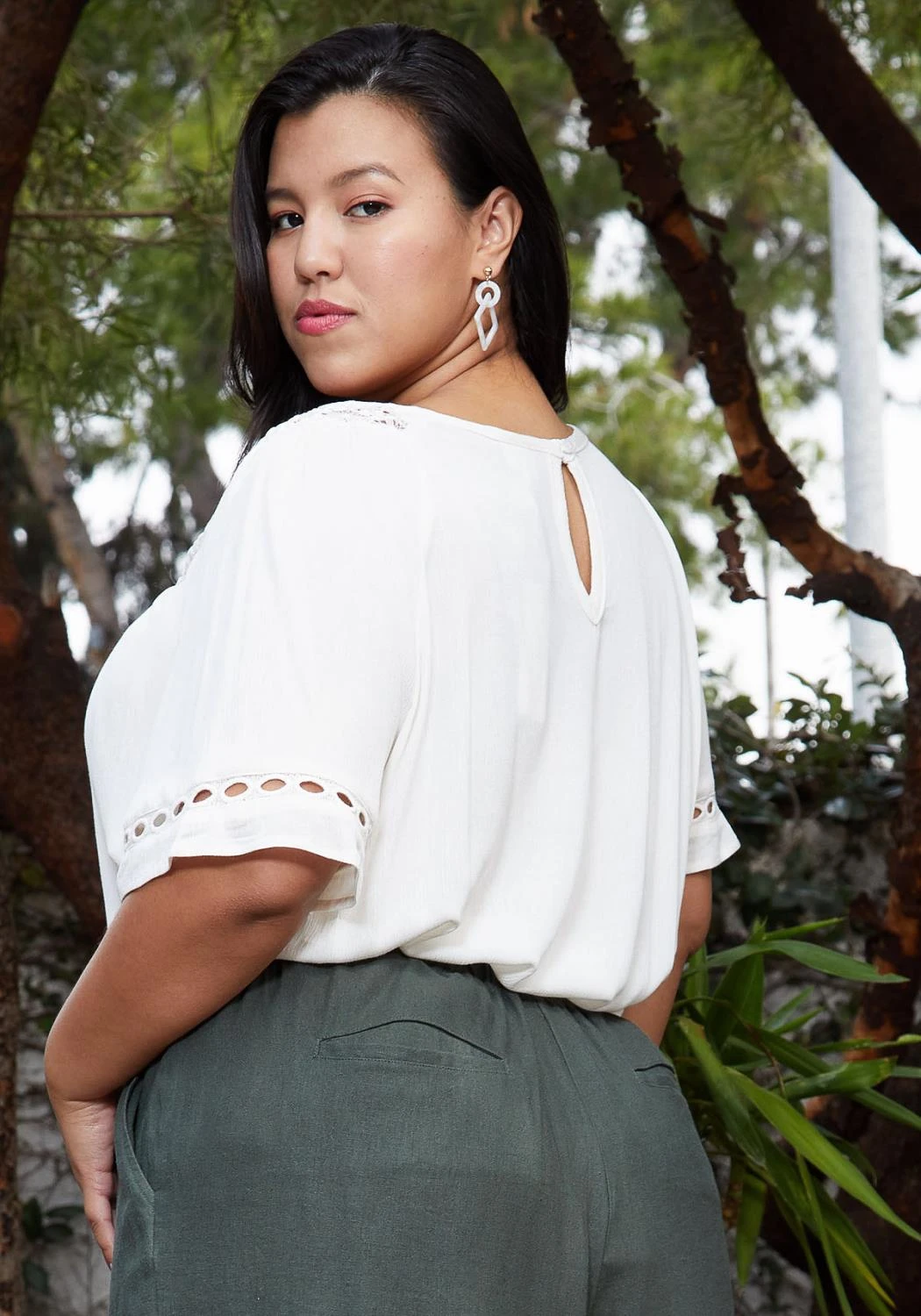 Pleione Plus Size Pleated Short Sleeve Blouse Top - Image 4