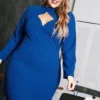 Asoph Plus Size Keyhole Front Long Sleeve Mini Dress