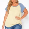 Asoph Plus Size Waffle Knit Baseball Sleeve Tee Shirt