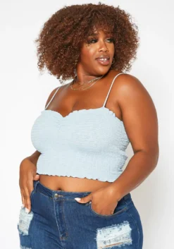 Asoph Plus Size Smocked Scrunch Detail Cam Top