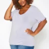 Asoph Plus Size Ruffle Trim V Neck Tee Shirt