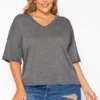 Asoph Plus Size Comfy Knit V Neck Tee Shirt