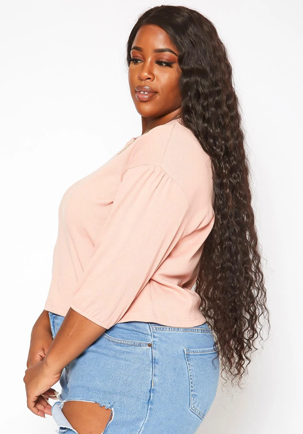 Asoph Plus Size Relaxed Fit Crew Neck Top - Image 3