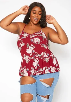Asoph Plus Size Floral Print V Neck Cami Top