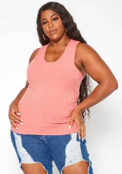 Asoph Plus Size Basic Ribbed Scoop Neck Tank Top