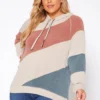 Asoph Plus Size Soft Hooded Color Splice Sweater
