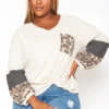 Plus Size Waffle Knit Color Block Sweater