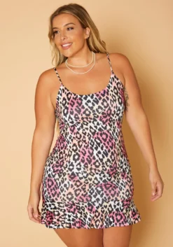 Plus Size Leopard Print Cami Mini Dress