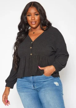 Plus Size Long Sleeve Peplum Top