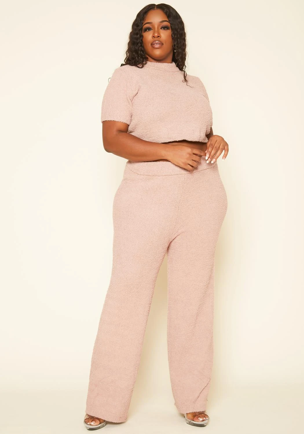 Plus Size Cozy Knit Crop Top & Pants Set - Image 2