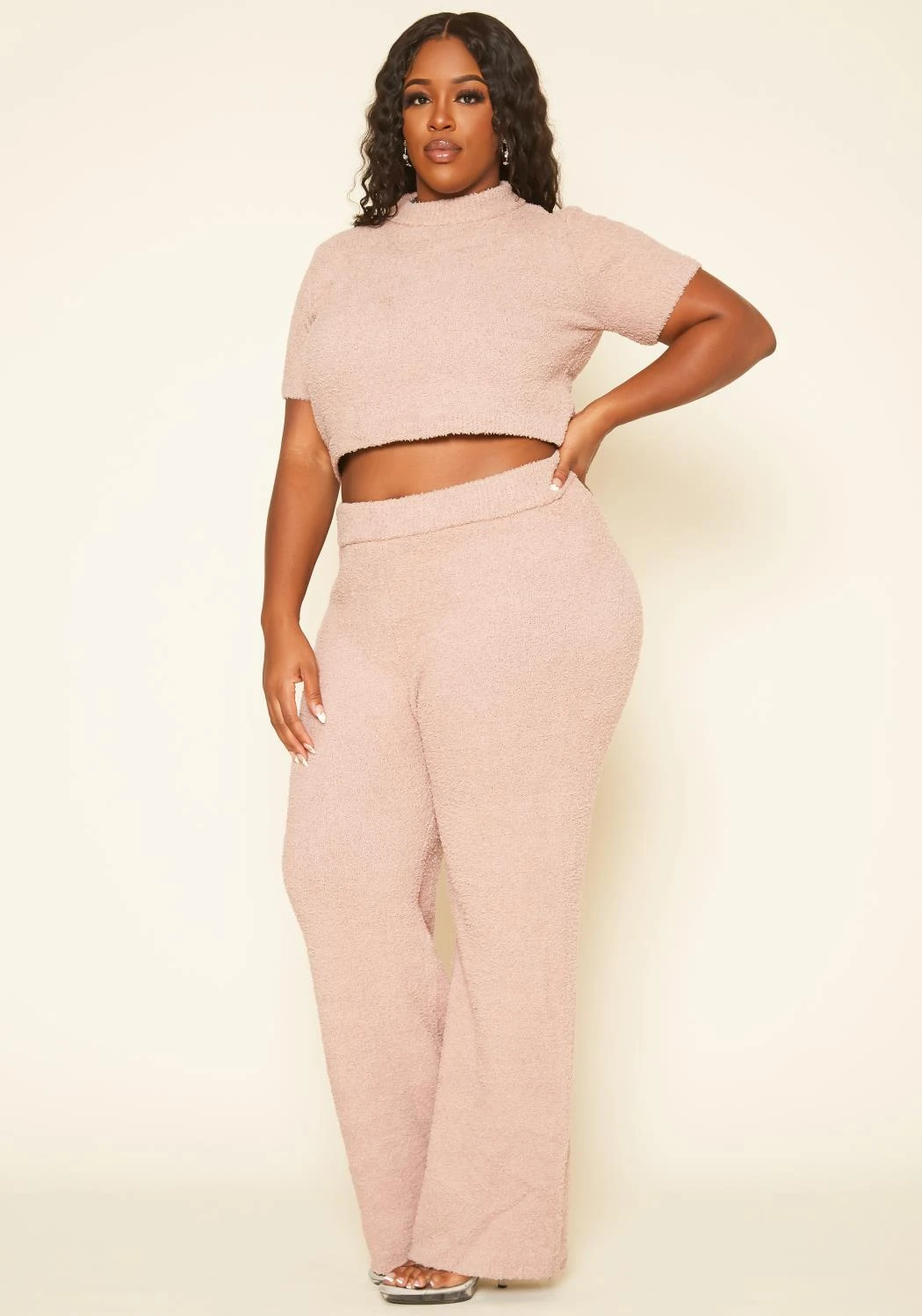Plus Size Cozy Knit Crop Top & Pants Set - Image 3