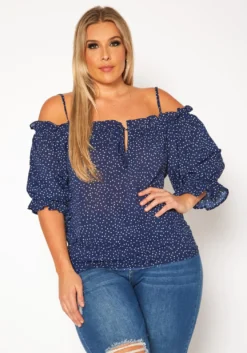 Plus Size Polka Dot Off Shoulder Cami Blouse