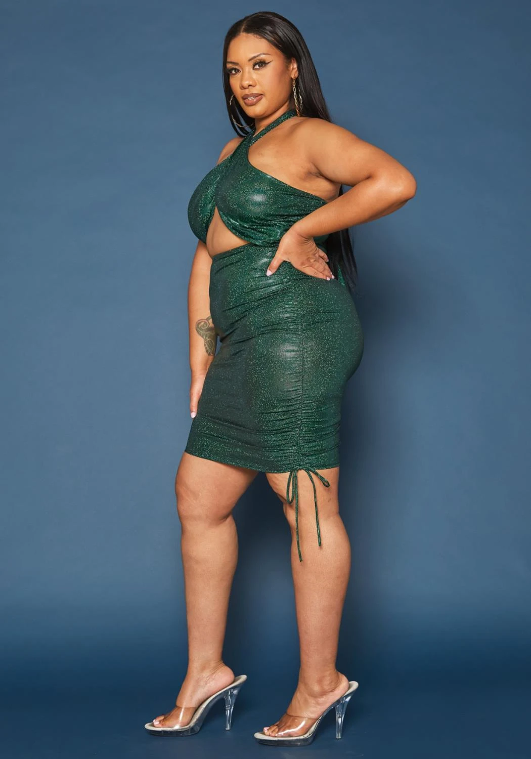 Plus Size Holographic Shimmer Halter Neck Mini Dress - Image 3