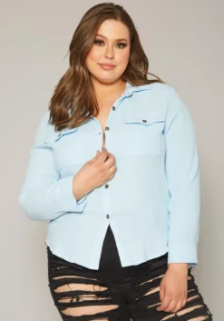 Plus Size Collar Neck Button Up Shirt