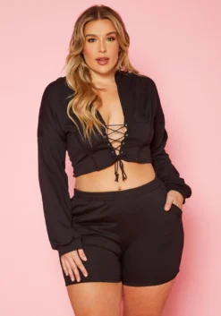 Plus Size Corset Crop Top & Shorts Set