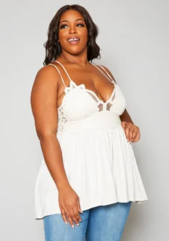 Plus Size Crochet Hem Flare Blouse