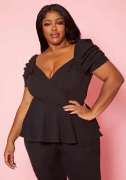 Plus Size Ruched Short Sleeve Peplum Top