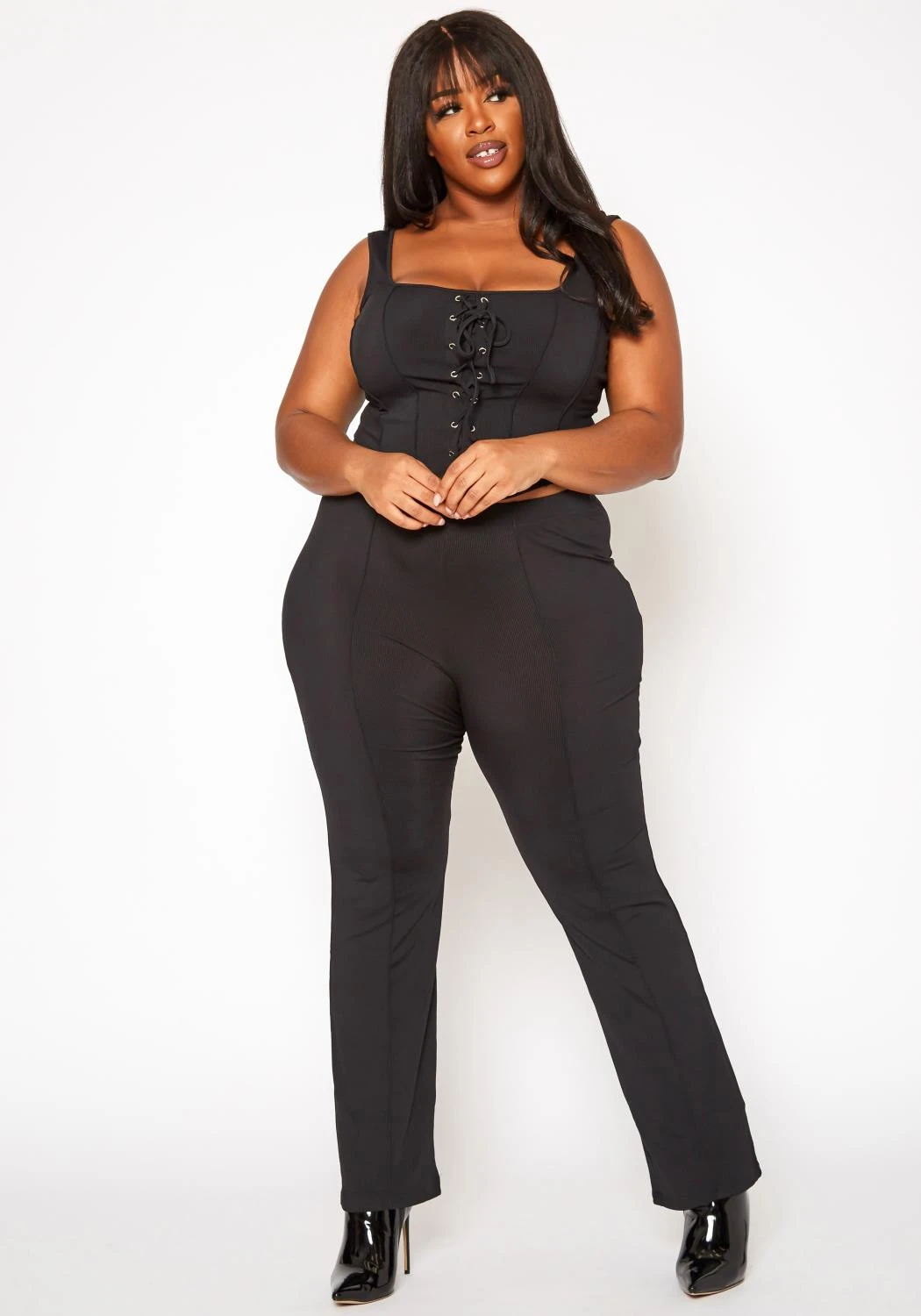 Plus Size Cross Lace Corset Top & Pants Set - Image 2