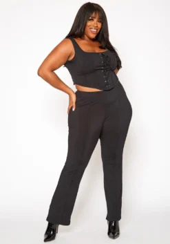 Plus Size Cross Lace Corset Top & Pants Set
