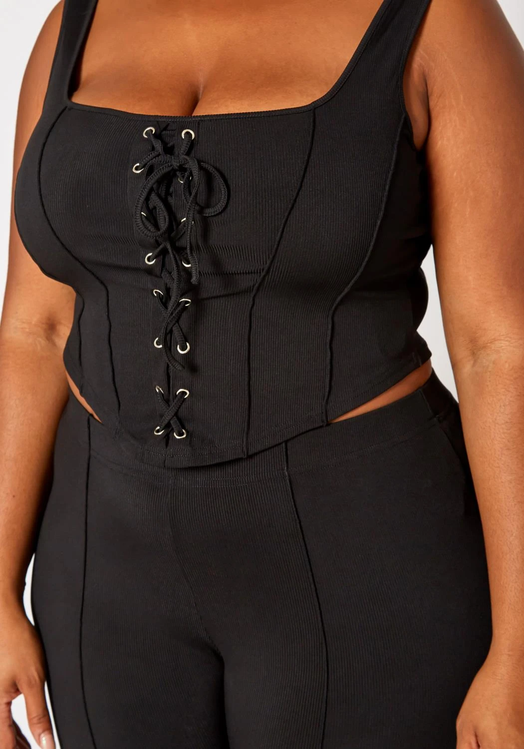 Plus Size Cross Lace Corset Top & Pants Set - Image 5