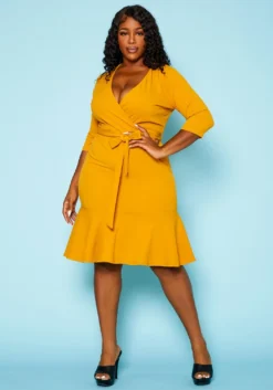 Plus Size V Neck Flare Mini Dress