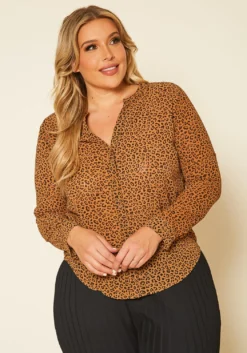 Plus Size Leopard Print Button Up Top