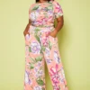Plus Size Floral Crop Top & Pants Set