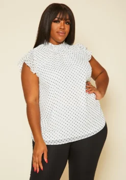 Pleione Plus Size Floral Print Mock Neck Short Sleeve Top