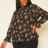 Pleione Plus Size Floral Print Mock Neck Top