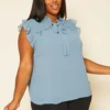 Pleione Plus Size Shirred Ruffle Sleeve Tank Top
