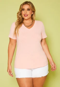 Plus Size V-Neck Basic Blouse