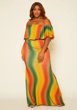 Plus Size Gradient Multicolor Maxi Dress