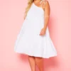 Plus Size One Sleeve Ruffle Flare Mini Dress