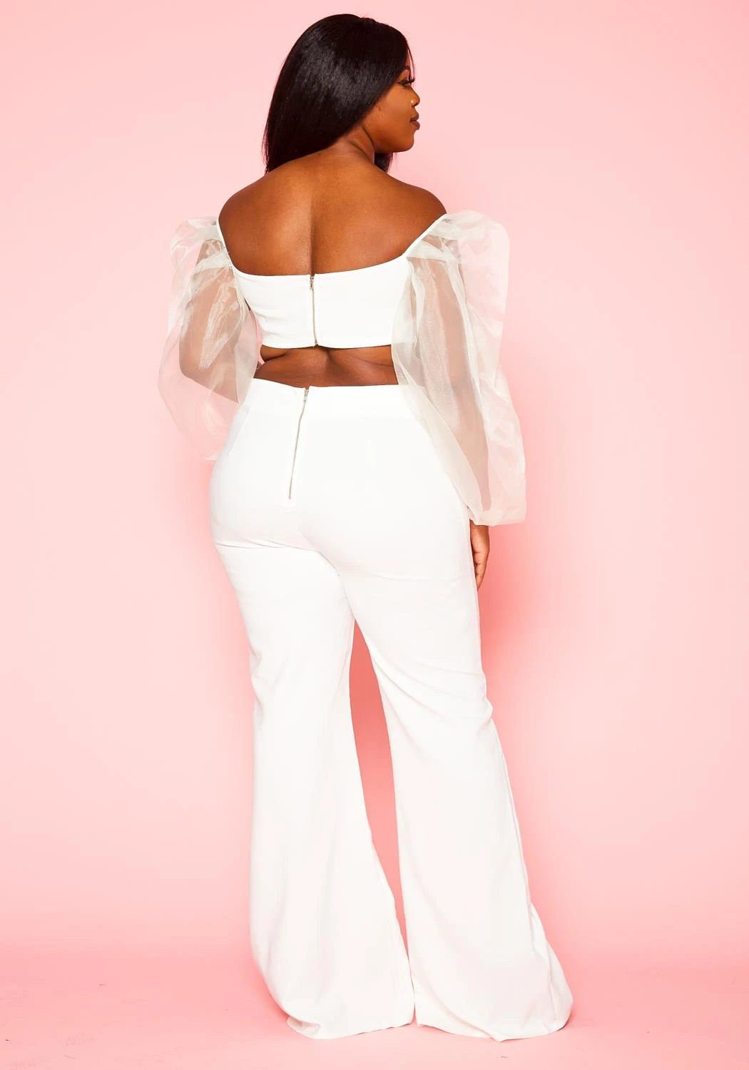 Plus Size Balloon Sleeve Crop Top And Pants Set - Image 5