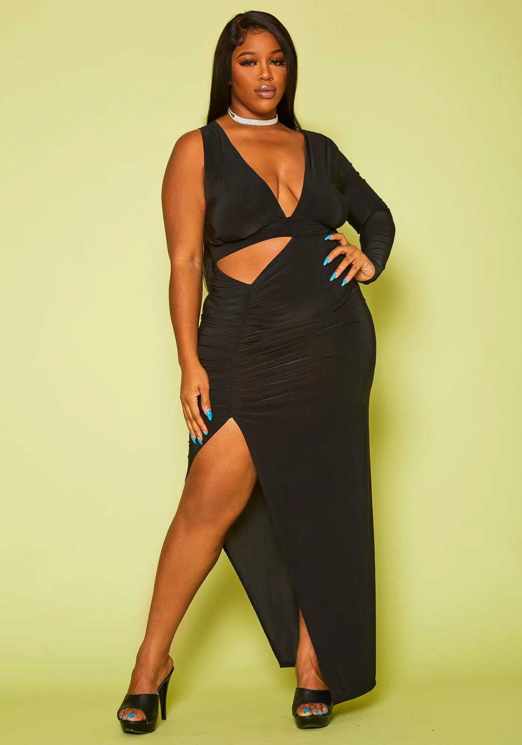 Plus Size One Sleeve Cut Out Maxi Dress