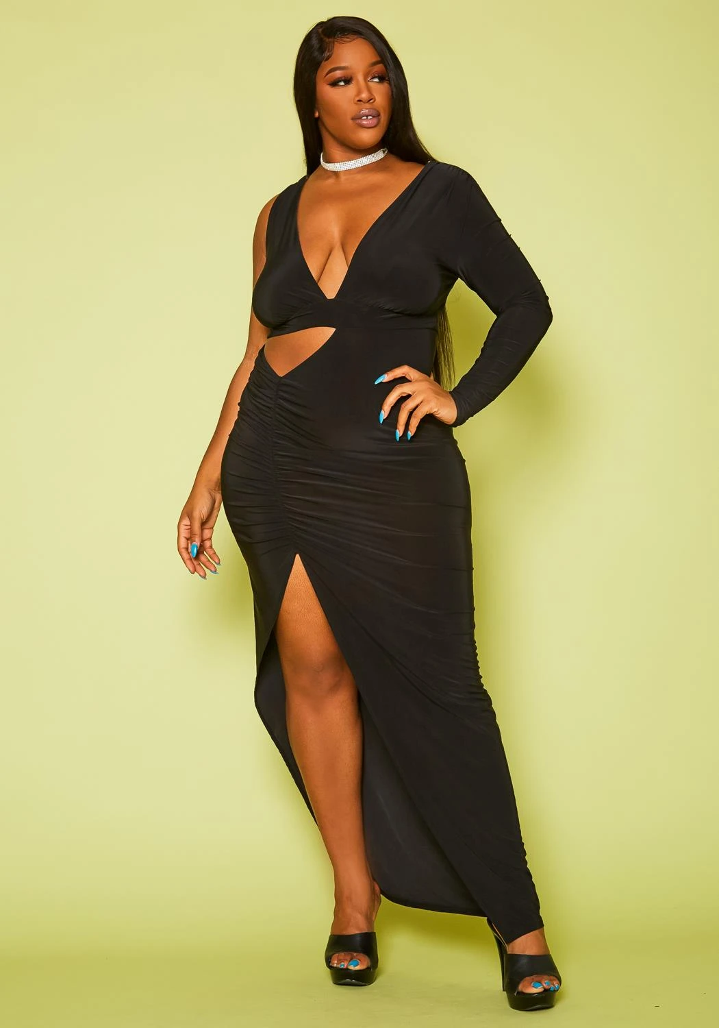 Plus Size One Sleeve Cut Out Maxi Dress - Image 3