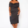 Plus Size Bow Off Shoulder Midi Dress