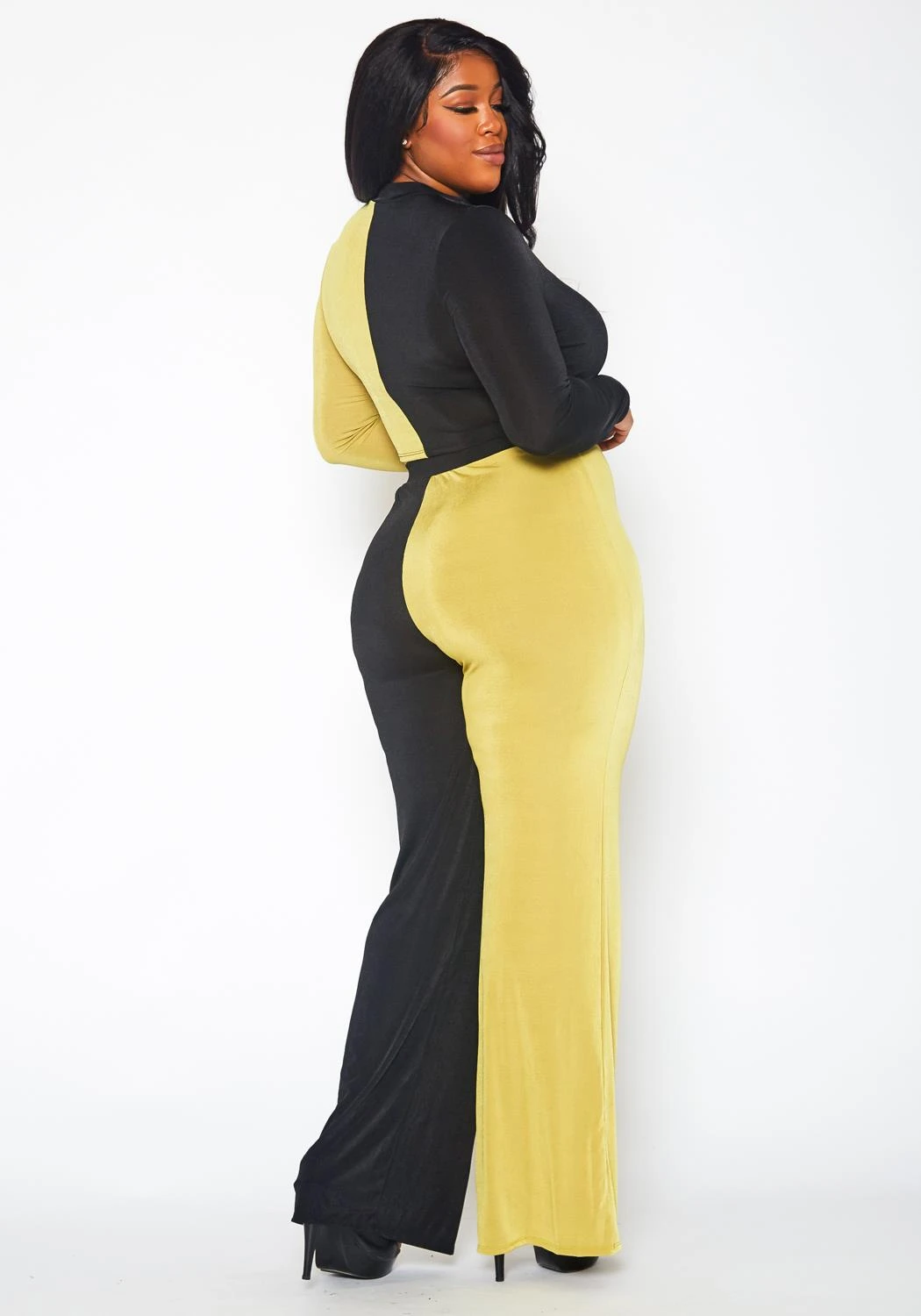 Plus Size Color Block Long Sleeve Top & Pants Set - Image 5