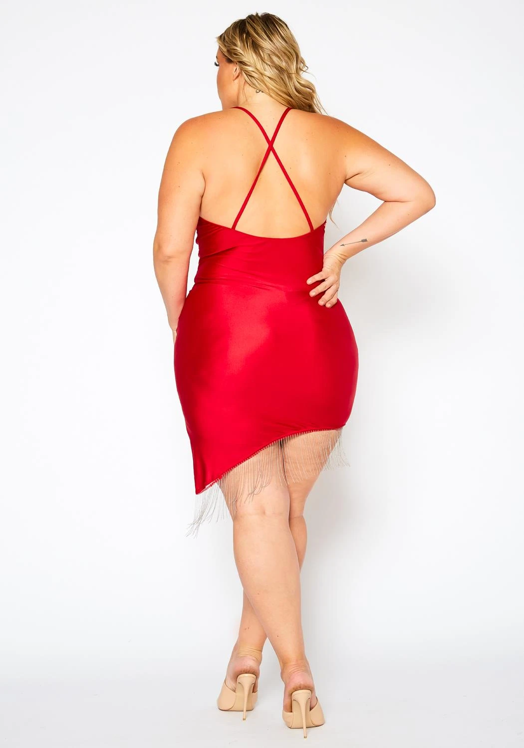 Plus Size Tassel Hem Bodycon Mini Dress - Image 5