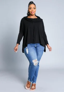 Plus Size Funnel Neck Sweater Top