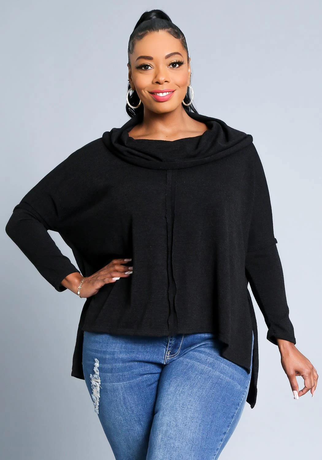 Plus Size Funnel Neck Sweater Top - Image 3