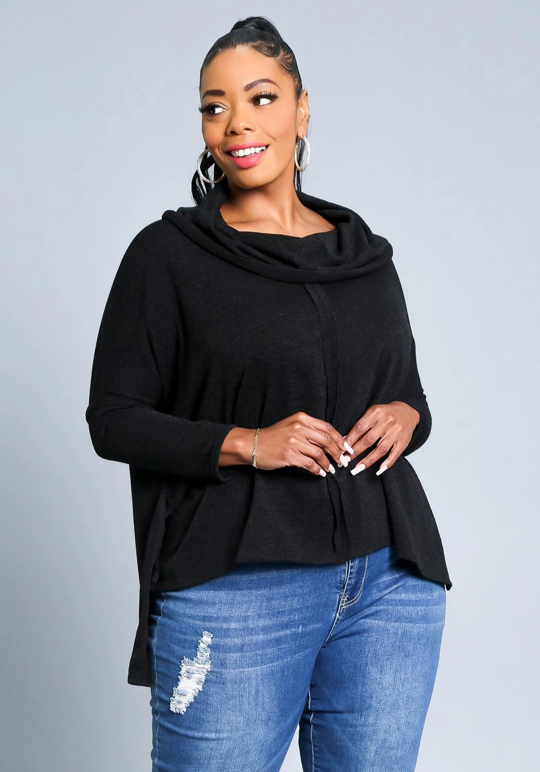 Plus Size Funnel Neck Sweater Top - Image 4