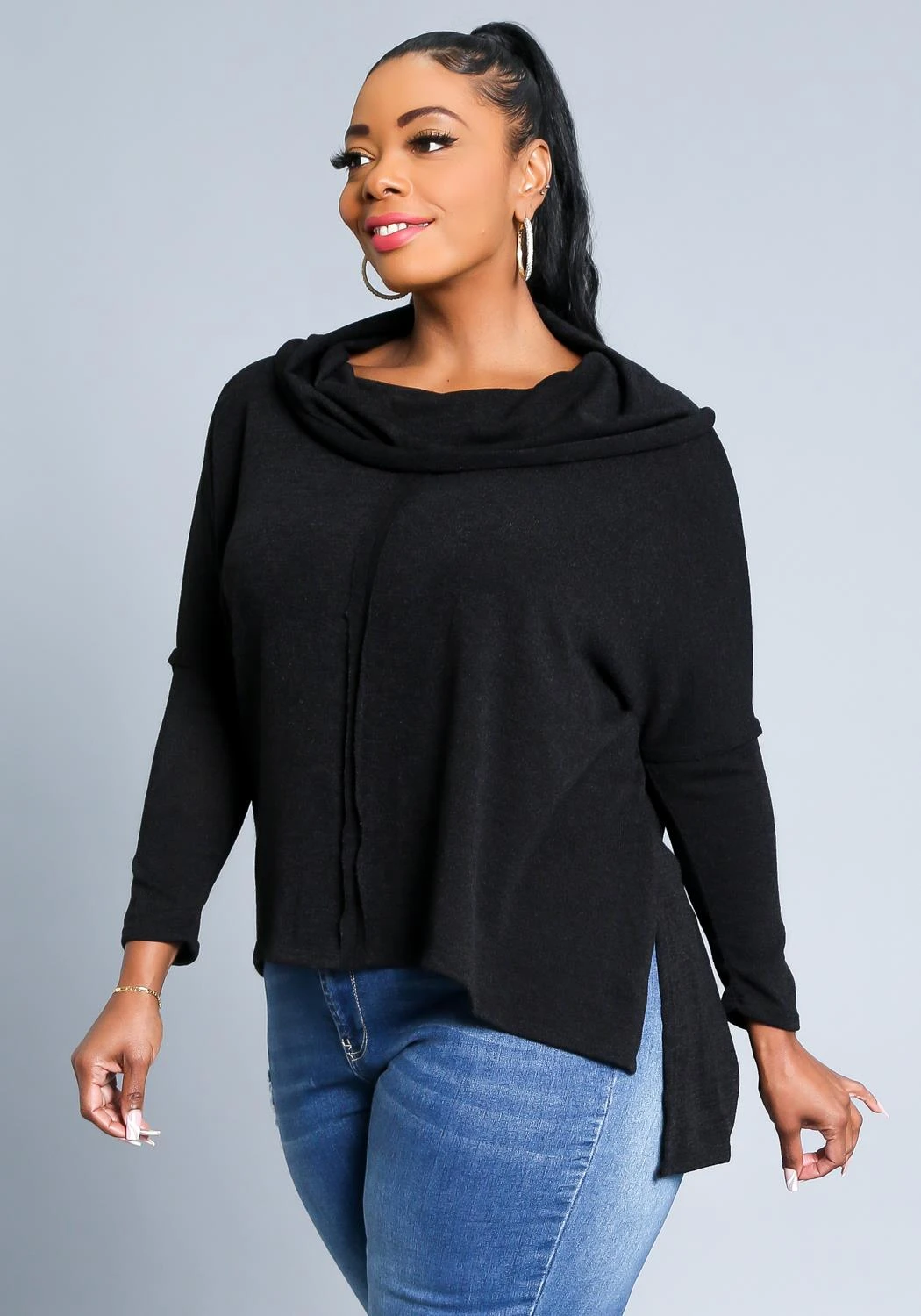 Plus Size Funnel Neck Sweater Top - Image 5