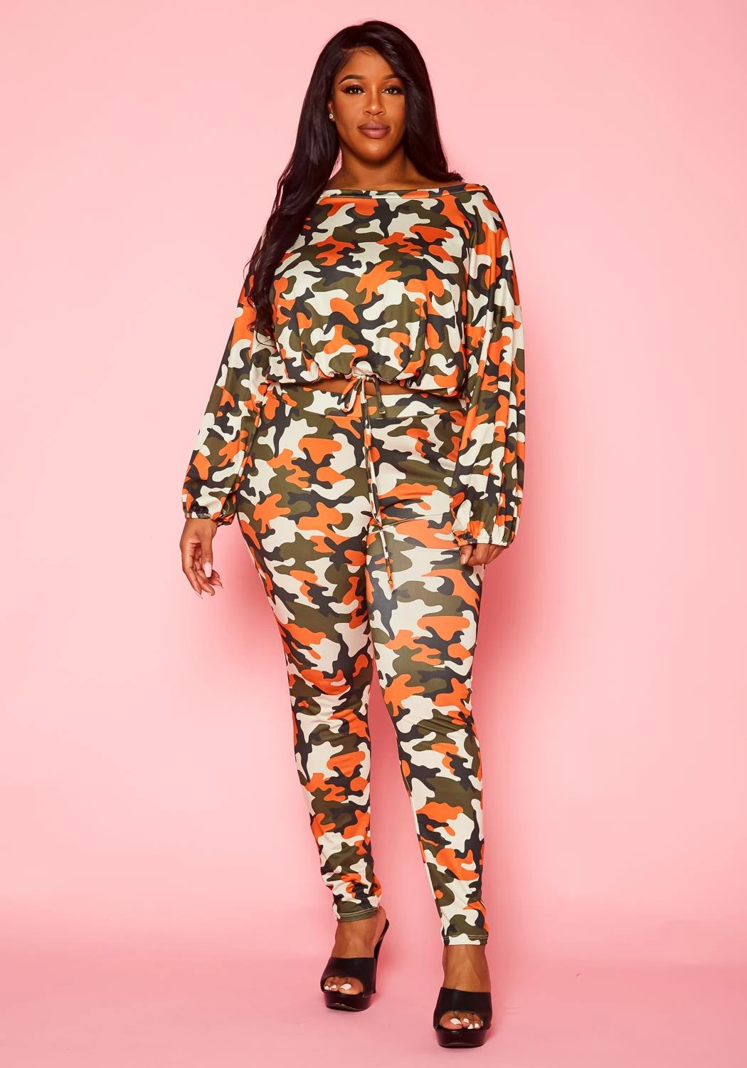 Plus Size Camo Pattern Matching Two Piece Set - Image 2