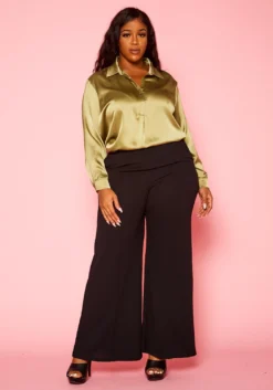 Plus Size Classic Collar Satin Blouse