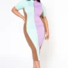 Plus Size Color Block Zip Front Bodycon Dress