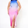 Plus Size Gradient Color Bodycon Sleeveless Dress