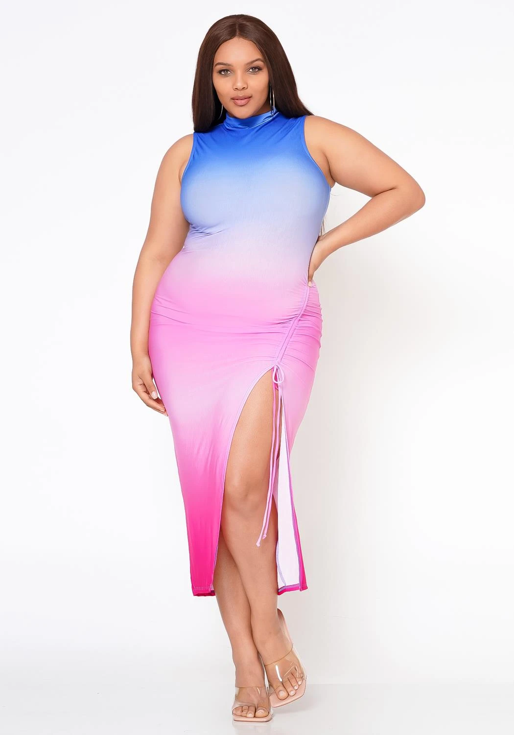 Plus Size Gradient Color Bodycon Sleeveless Dress - Image 2