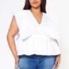 Plus Size Linen Ruffle Hem Blouse